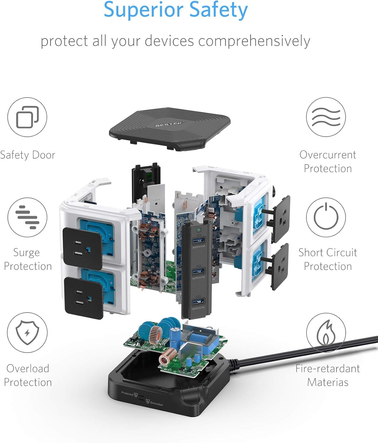 Power Tower with USB 8-Outlet 
