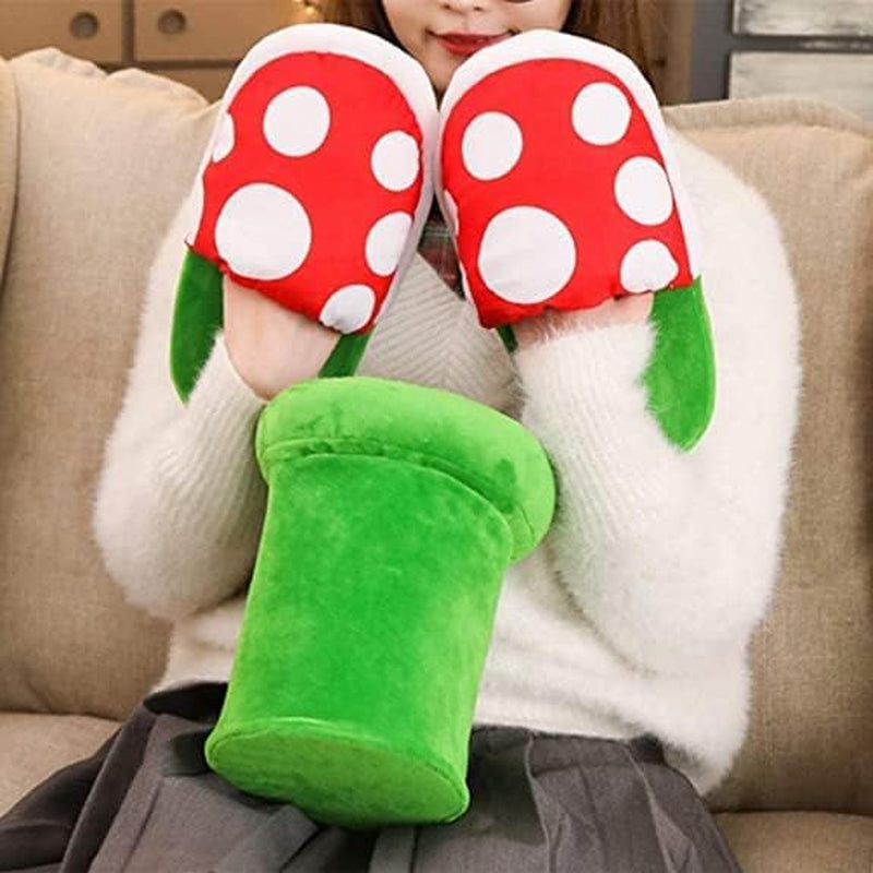 Piranha Plant Slippers with Pipe Pot Holder - Mushroom Loafers with Red Socks