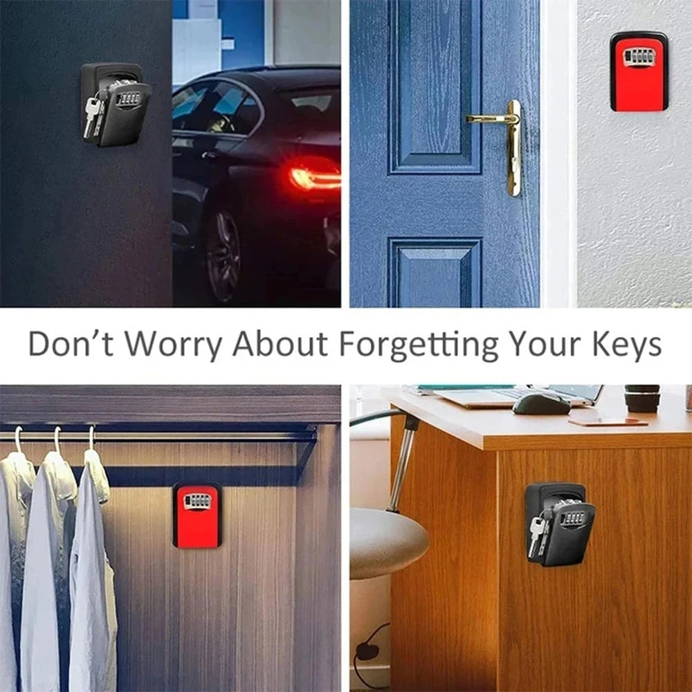 4 Digit Combination Key Lock Box Aluminum Wall Mounted Key Lockbox