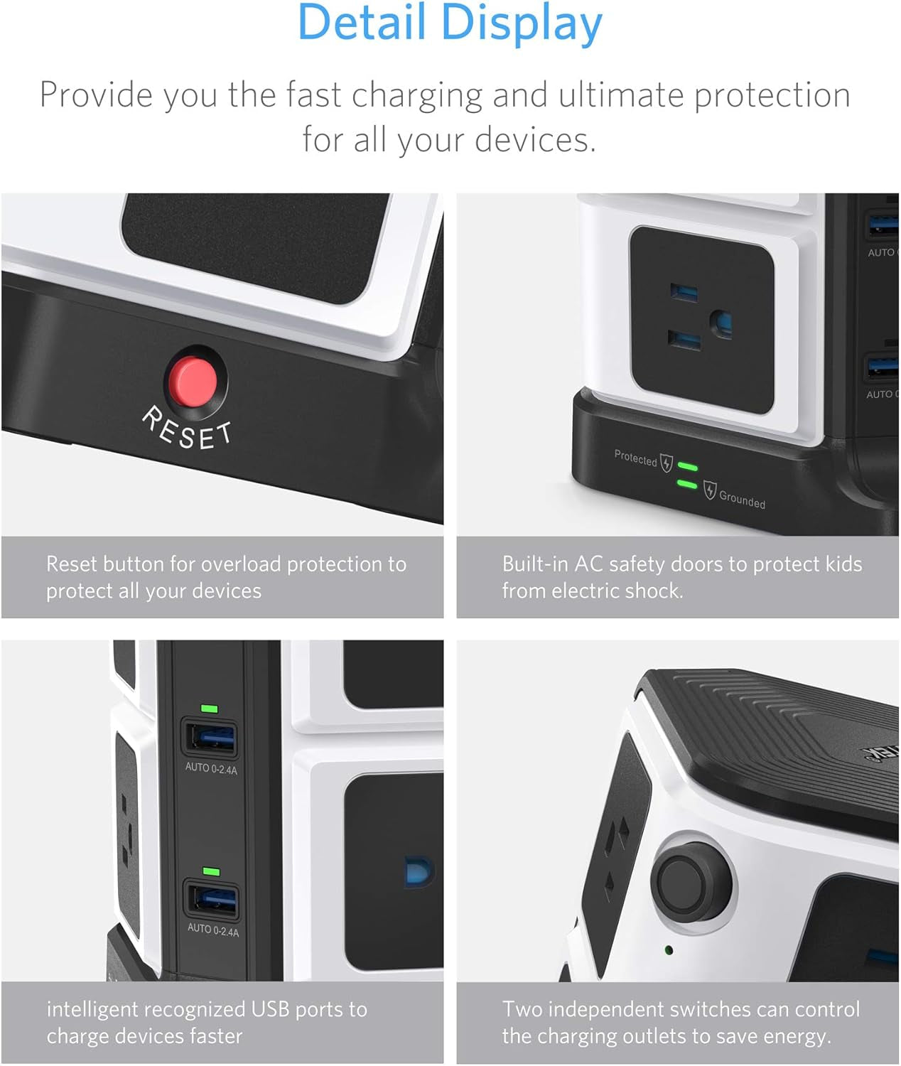 Power Tower with USB 8-Outlet 
